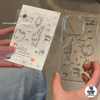 สติกเกอร์เจลลี่ การ์ตูนแมว DIY For iPhone 15 11 12 13 14 16 17 Pro Max 7 8 Plus XR X XS Plus เคส โปร่งใส กันกระแทก Case