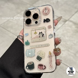 สติกเกอร์เจลลี่ การ์ตูนแมว DIY For iPhone 15 11 12 13 14 16 17 Pro Max 7 8 Plus XR X XS Plus เคส โปร่งใส กันกระแทก Case