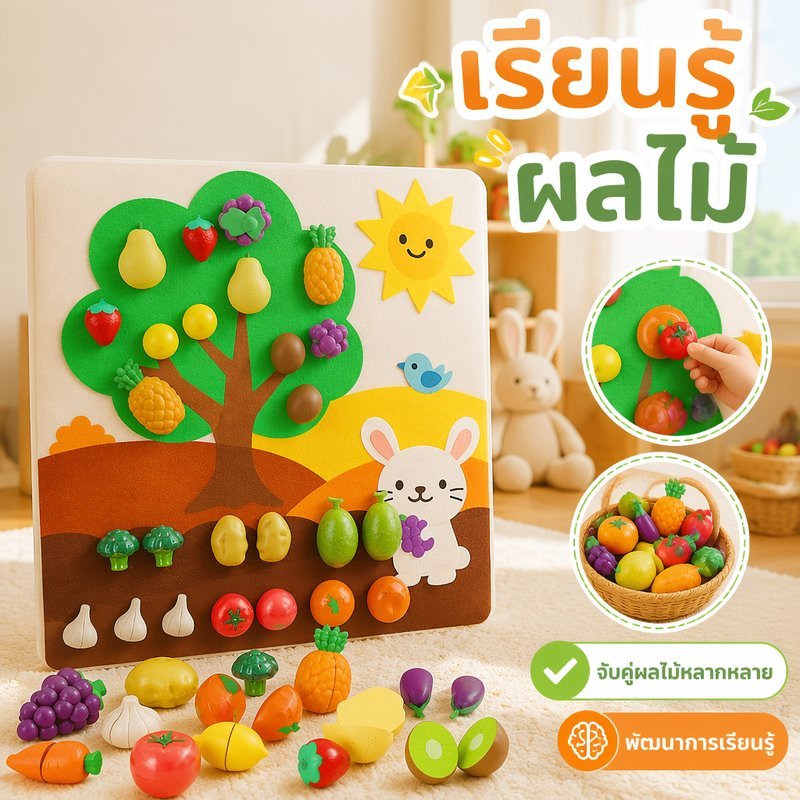 ของเล่นเสริมพัฒนาการ ชุดผ้าฟริซสวนผลไม้ ตัดผลไม้ DIY ติดผนัง จับคู่ผลไม้ สำหรับเด็ก 1 4 ขวบ