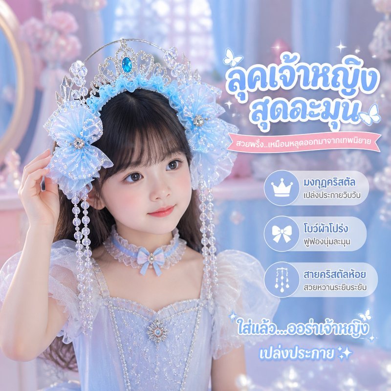 ที่คาดผมนางฟ้า กิ๊บติดผมมงกุฎเจ้าหญิง โบว์ดอกไม้ พู่คริสตัล สไตล์เกาหลี งานแต่ง ถ่ายรูป