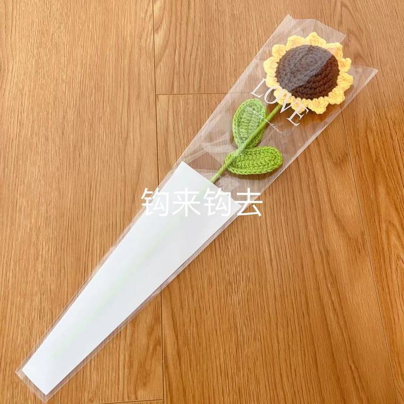 成品创意编织手工针织向日葵毛线花束仿真花教师* 节礼物送生日Creative Weaving Handmade Knitted Yarn Bouquet Simulation Flower Teach