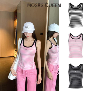 MOSESQUEEN เสื้อคล้องคอปักลายแมทช์สีใหม่ที่ทันสมัยและลําลองอเนกประสงค์สําหรับทั้งเสื้อนอกและชุดด้านใน ไม่มีแขน ทรงสั้น #63783-2