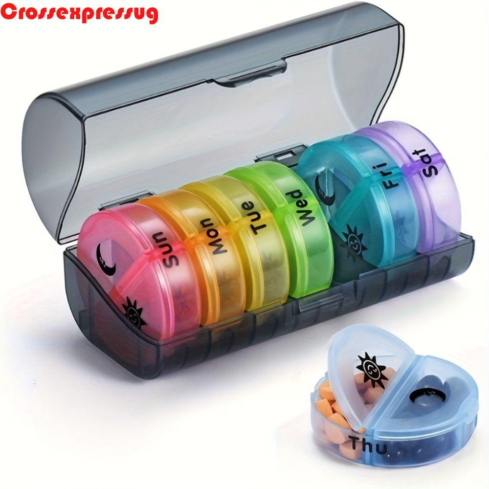VORTEX 7-Day Splitter Pill Organizer, Drug Container 14-Grid Vitamin Storage Case,สะดวกกันฝุ่นWeek M