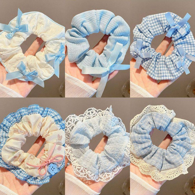 แฟชั่น Blue Series Bowknot Hair Rope Hair Ties Scrunchies เครื่องประดับผม