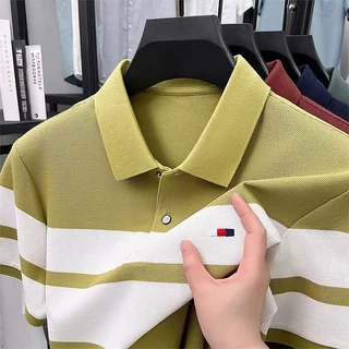 Chaistyle ฤดูร้อนเสื้อโปโล ลายริ้ว ธุรกิจลำลอง คอปกผู้ชายแขนสั้น สีตัดกัน แฟชั่น แมทช์ง่าย รุ่นบาง ระบายอากาศได้ดี