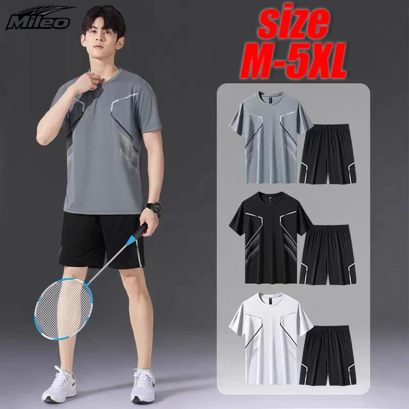 [M-5XL] ชุดกีฬาผู้ชาย แห้งเร็ว ระบายอากาศ เหมาะสำหรับยิม เสื้อยืดและกางเกงขาสั้น เครื่องแต่งกายสำหรับวิ่ง บาสเกตบอล และแบดมินตัน