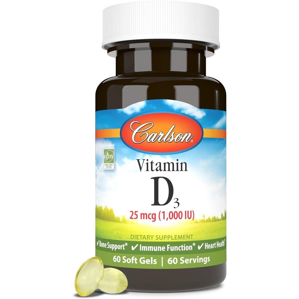 Carlson D3 1000 IU (25 mcg) B Health Muscle Health Cholecalciferol D s D3 Soft Gels 60 ซอฟท์เจล
