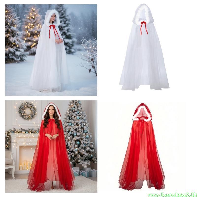 Wonderpake2 คริสต์มาส Santa Clauses Hooded Cloak Mrs Santa Hooded Cape แวมไพร์แม่มด Cape Cloak Wizar