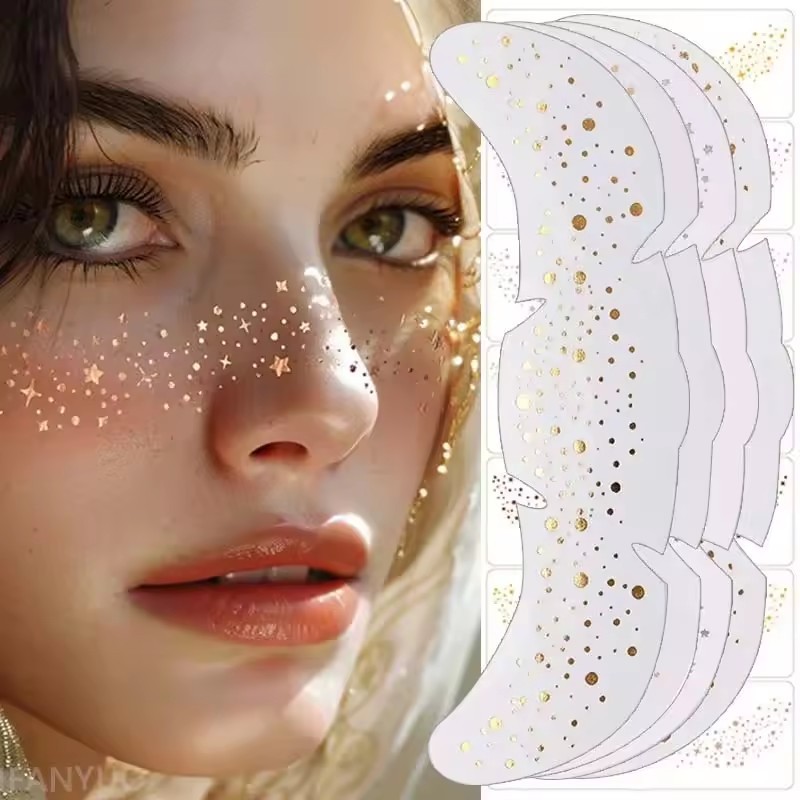 Gold Silver Foil Freckle Tattoos - Glitter Star Face สติกเกอร์ - สําหรับ Western Party คอสเพลย์แต่งห