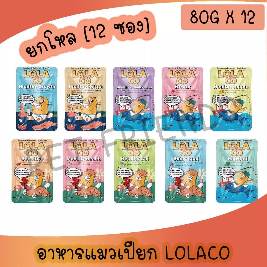 (ยกโหล 12 ซอง) Lola & Co อาหารเปียก สูตร Complete & Balance ขนาด 80 กรัม