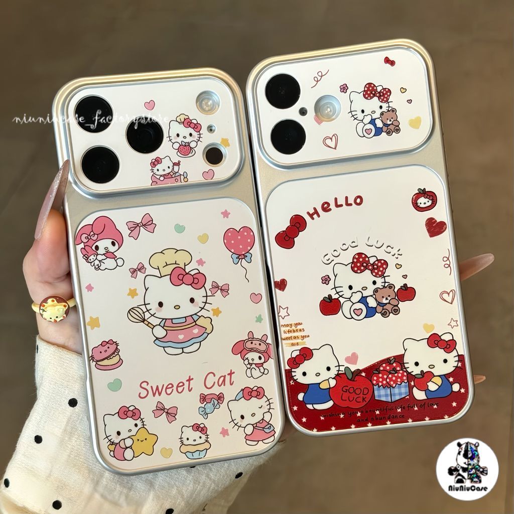 แอปเปิ้ลแดงคิตตี้ เคสไอโฟน17 For IPhone 17 12 11 16 15 14 13 Pro MAX 16 Plus เคสชุบไฟฟ้ารุ่นใหม่ เปลี่ยนโฉมได้ในพริบตา