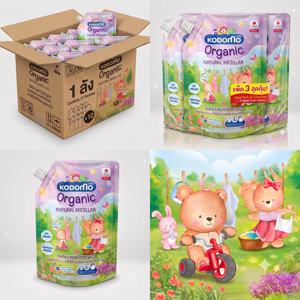 Kodomo ผลิตภัณฑ์ซักผ้าเด็ก โคโดโม นิวบอร์น เนเชอรัล ไมเซลลาร์ สูตรเข้มข้น 580 มล. [แพ็ค 3/ยกลัง 12]