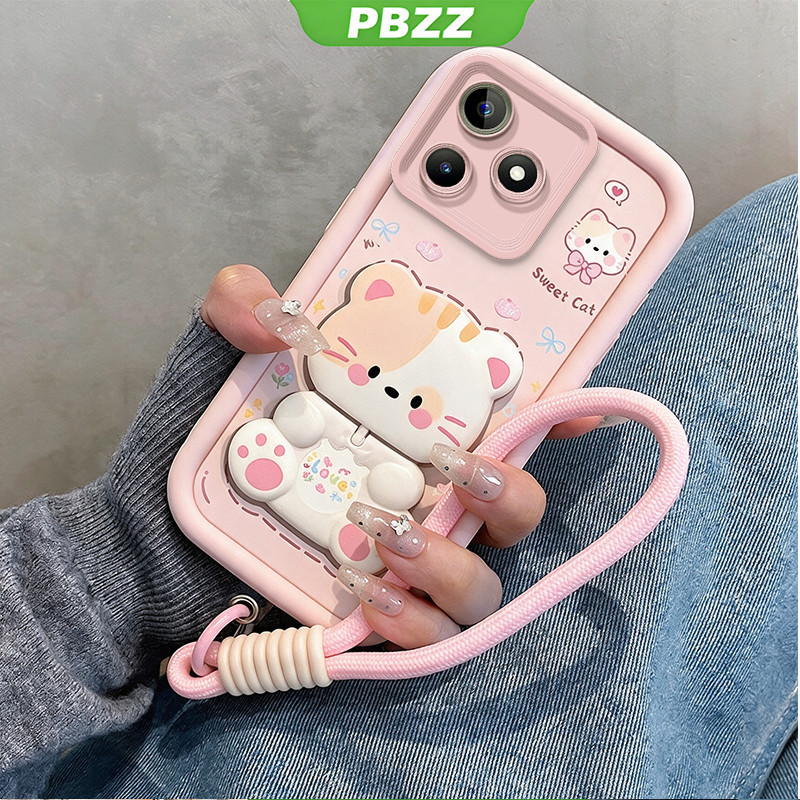 PBZZ สําหรับ Realme C53 c51 c51s NARZO N53 หมายเหตุ 50 5G เคสโทรศัพท์ Softcase ซิลิโคนกันกระแทกใหม่ออกแบบความงามสําหรับสาวแมวน่ารักพร้อมที่วางเชือกเส้นเล็ก JTDTMZJ3
