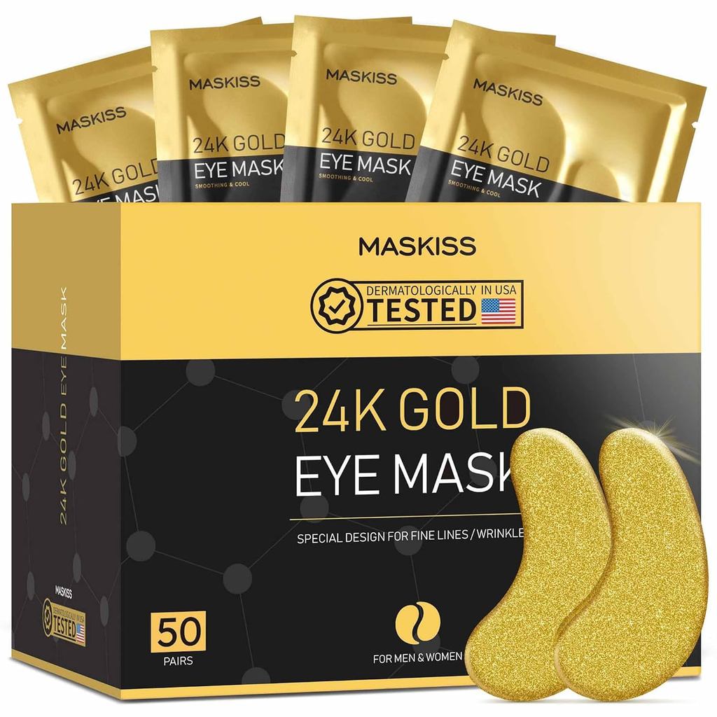 Maskiss 24k Gold Under Eye Patch (50 คู่), ผ้าปิดตา, ผลิตภัณฑ์ดูแลคอลลาเจน, แผ่นแปะตาสําหรับตาบวม, ผ