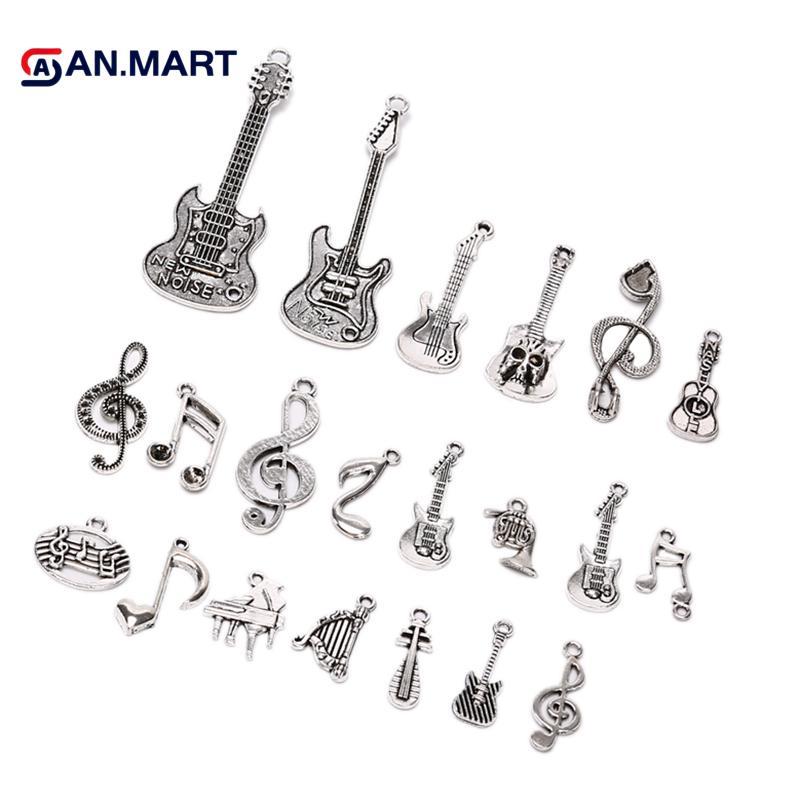 AN.MART 21 ชิ้น/เซ็ต Vintage Alloy กีตาร์ Musical Note Charms จี้ DIY ผลการค้นหาเครื่องประดับ TH