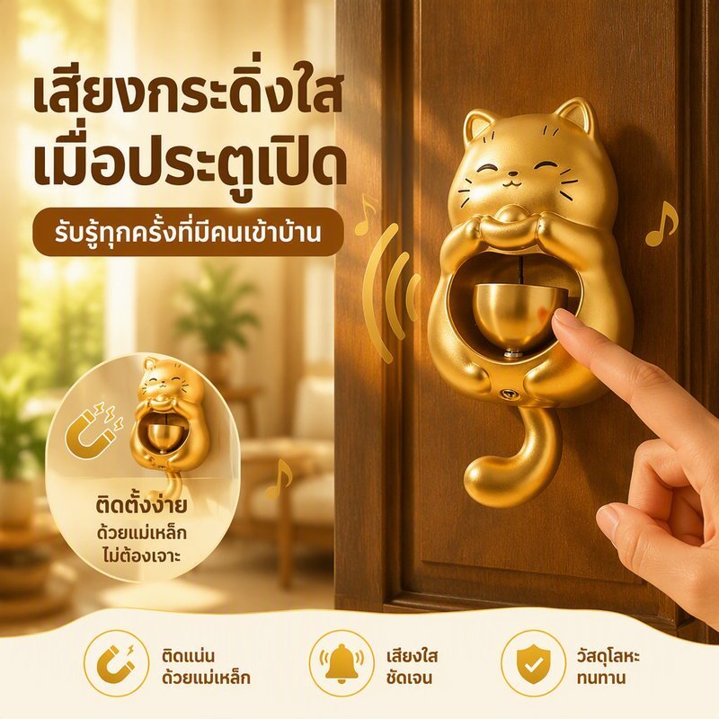 กระดิ่งแขวนประตู แมวกวัก กระดิ่งลม แม่เหล็ก ทองเหลือง แต่งบ้าน ติดประตู หน้าต่าง ร้านกาแฟ