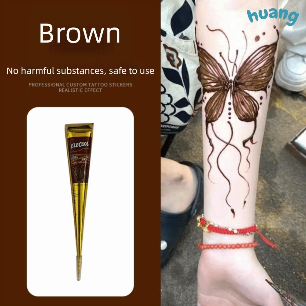 LONNG Henna Paste Cone, Easy-To-Use Black Brown Henna Tattoo Cream, Tattoo Cream ชั่วคราวกึ่งถาวรชั่
