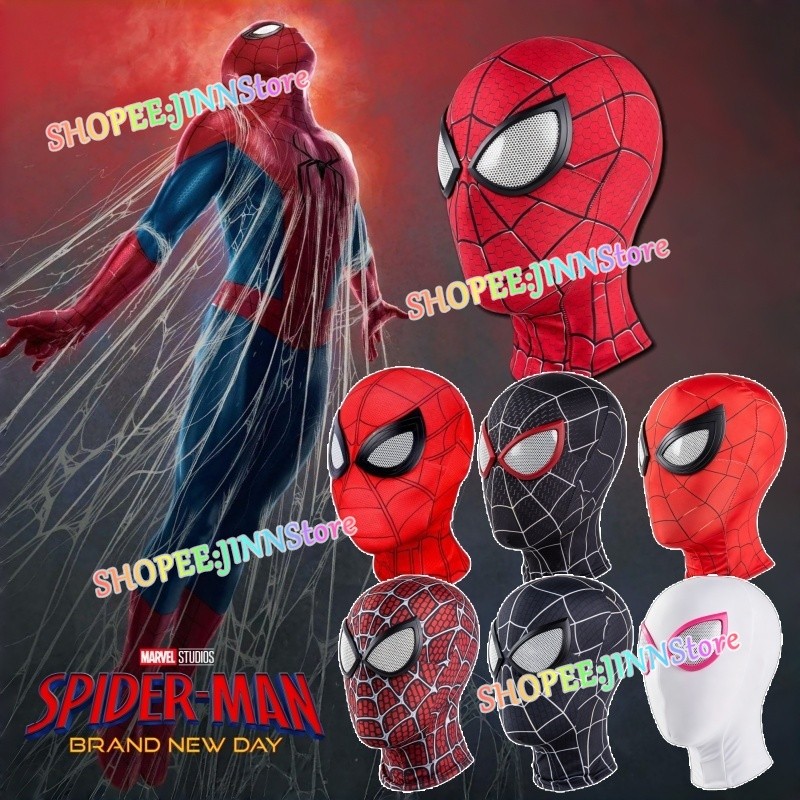 -JINN-SPIDER-MAN BRAND NEW DAY คอสเพลย์ Spiderman หน้ากากซิปและเลนส์ 3D สําหรับคอสเพลย์และสวมใส่ทุกวัน