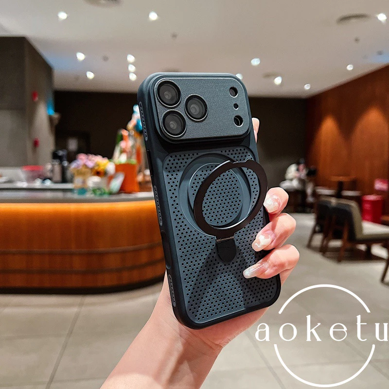 ฤดูร้อนกระจายความร้อนตาข่ายวงเล็บหน้าต่างขนาดใหญ่เคสโทรศัพท์แม่เหล็กเหมาะสําหรับ ไอโฟน 12 13 14 15 16 17 มือโปร สูงสุด เลนส์รวมทุกอย่างป้องกันการตกฝาครอบซิลิโ thumbnail 5
