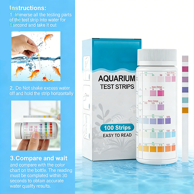 6in1 Test Strips ตรวจค่าน้ำตู้ปลา วัดค่า pH คลอรีน NO2 NO3 100แผ่น