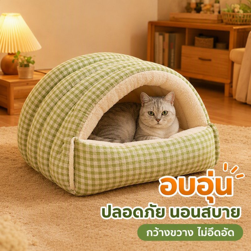 ถุงนอนแมว บ้านแมว เบาะนอนแมว กันหนาว บุขนหนา แบบปิด มีฮู้ด โอบอุ่น นุ่ม ฟู สำหรับแมว