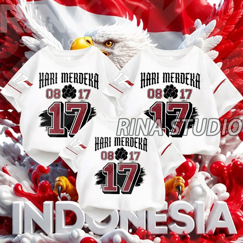 MERAH พร้อมส่งสต๊อก | RINA STUDIO เสื้อยืดสีแดงคอกลม 3/4 แขนหน้าอก INDEPENDENCE DAY 08 17 RINA STUDI