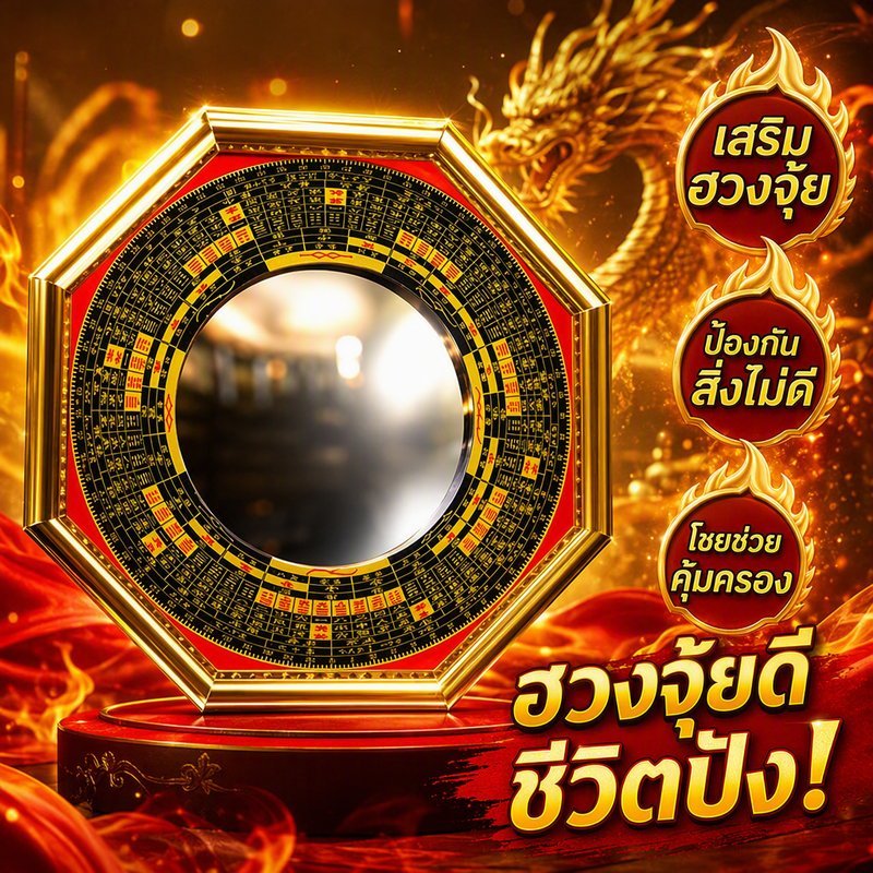 กระจกโป๊ยข่วย กระจกยันต์แปดทิศ แปดเหลี่ยม ฮวงจุ้ย ตกแต่งบ้าน ร้านค้า ทางสามแพร่ง