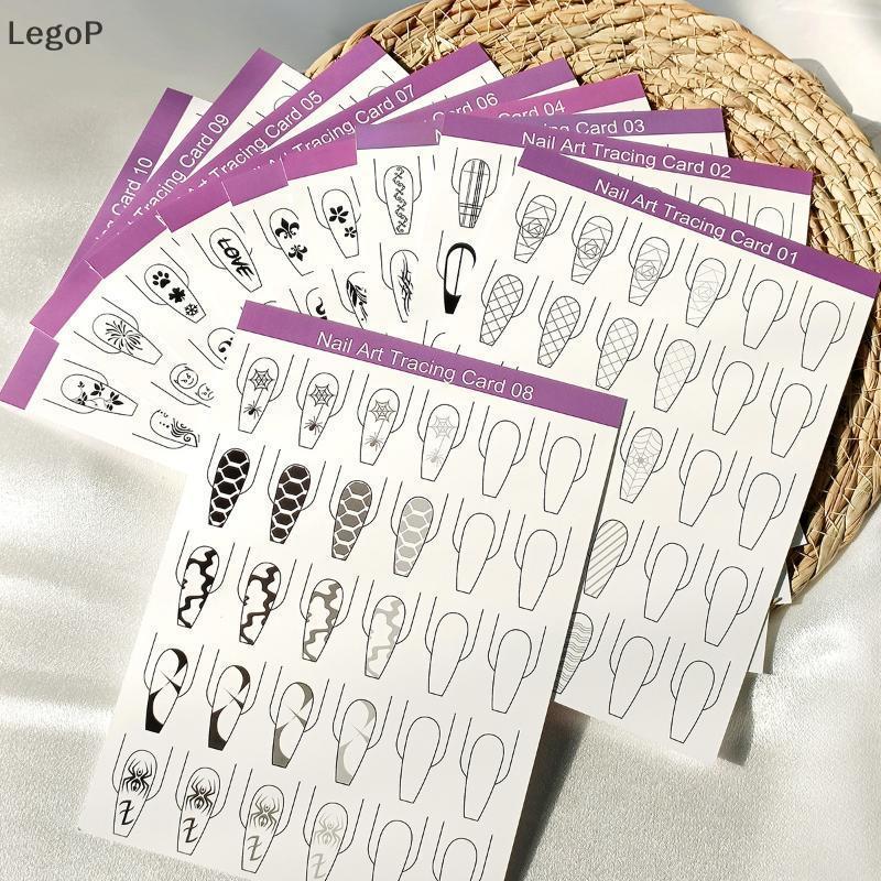 LegoP Nail Art Lines Practice Paper 10 ชิ้นแบบพกพาภาพวาดแม่แบบหนังสือสําหรับเล็บเริ่มต้นนักเรียน Home Salon การฝึกอบรมใช้ (TH)