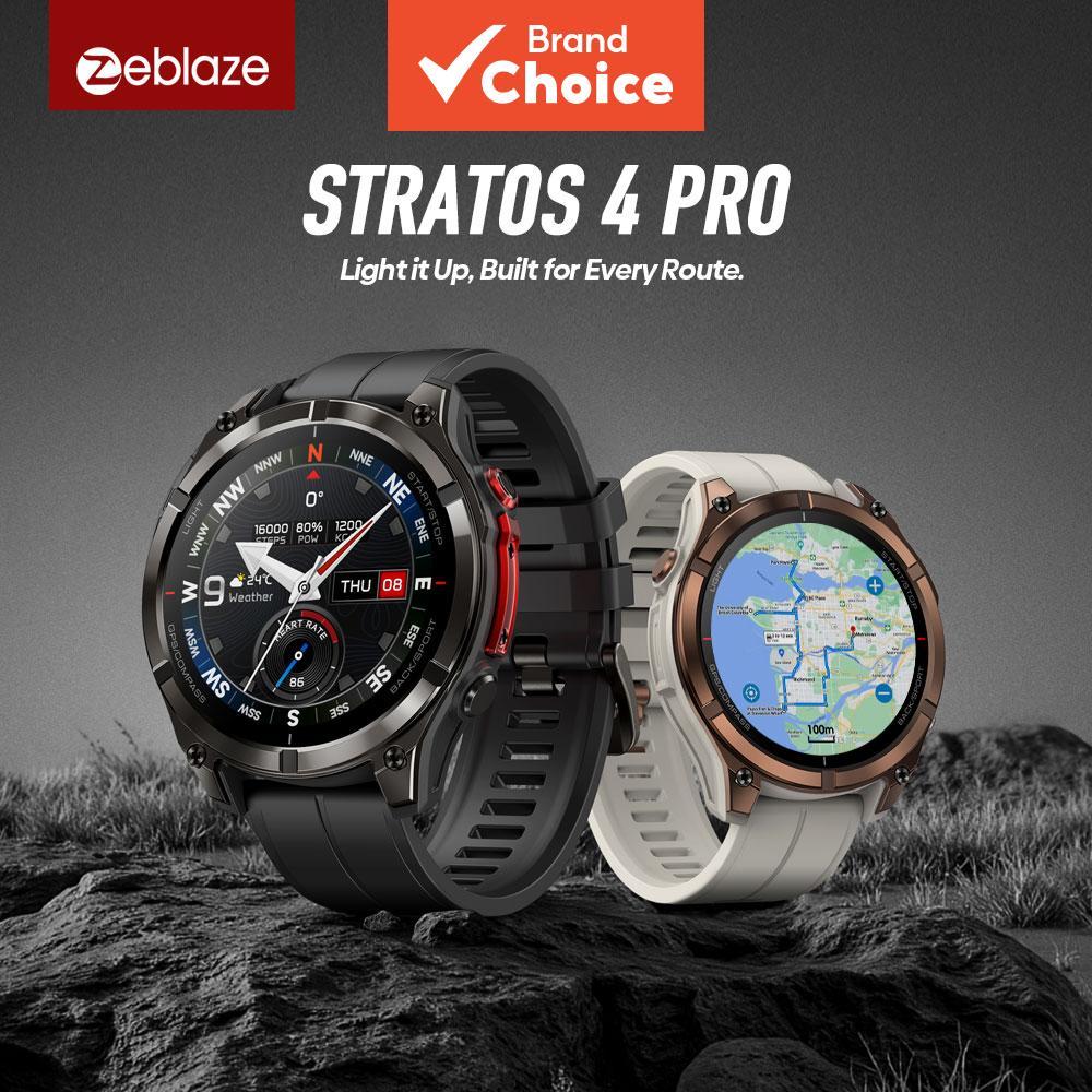 Zeblaze Stratos 4 PRO สมาร์ทวอทช์สุดทนทาน ดาวน์โหลดแผนที่ฟรี ไฟฉายสองสี AMOLED ความจุฟังเพลง นาฬิกาสําหรับผู้ชาย