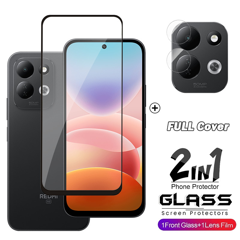 2in1 สําหรับ Redmi 17 15 Redmi17 สีแดง mi 5G 4G ป้องกันหน้าจอกระจกนิรภัยลายนิ้วมือปลดล็อคโปร่งใส HD Clear Coverage เลนส์กล้องป้องกันฟิล์ม