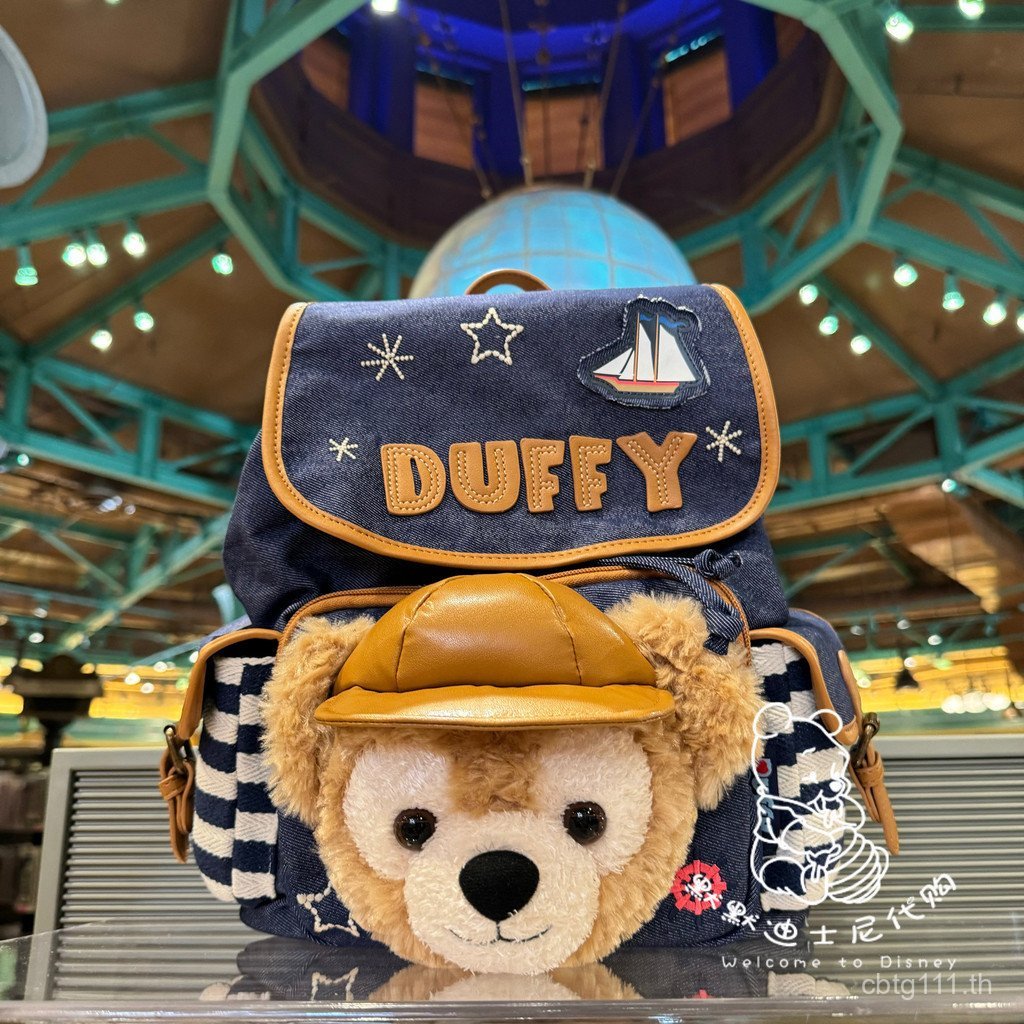 สต็อกพร้อม * Disney Denim Style Duffy Backpack School Bag Cute Big Head Student Bag One-Shoulder Big