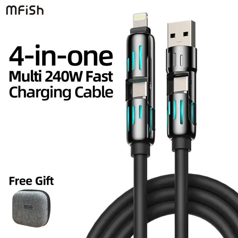 สายชาร์จ USB หลายพอร์ต 1 รายการ ยี่ห้อ MFISH ดีไซน์ 4 in 1 มาพร้อมอินเทอร์เฟซ USB A, Type C, รองรับ 