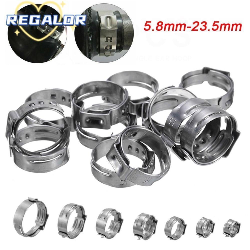 REGALOR0G 10 ชิ้นท่อ Clamp, Fixed Assortment Kit คลิปท่อ, ทนทาน 304 สแตนเลสหูเดียว Stepless 5.3-31 ม