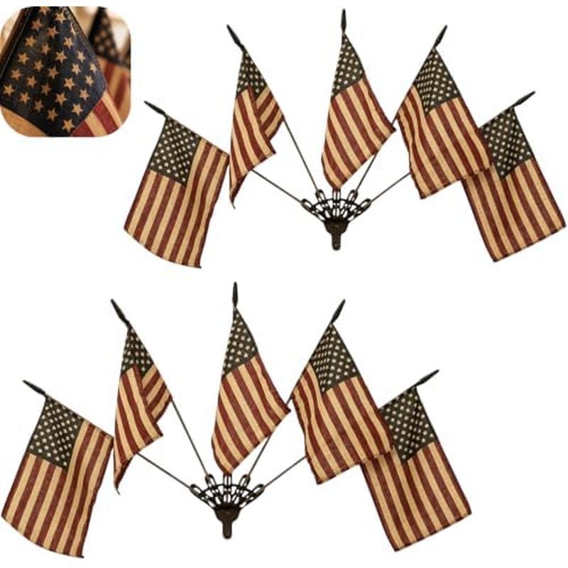 5 ชิ้นชา-Stained Vintage American Flag ชุดสีดําเหล็กหล่อ Wall Flag Holder, Rustic American Flag Wall