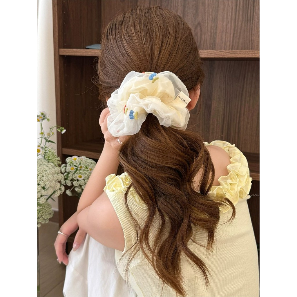 Fairy Cherry ปัก Scrunchie ผม Tie หางม้าผู้ถือยืดหยุ่น Headwear เครื่องประดับผม