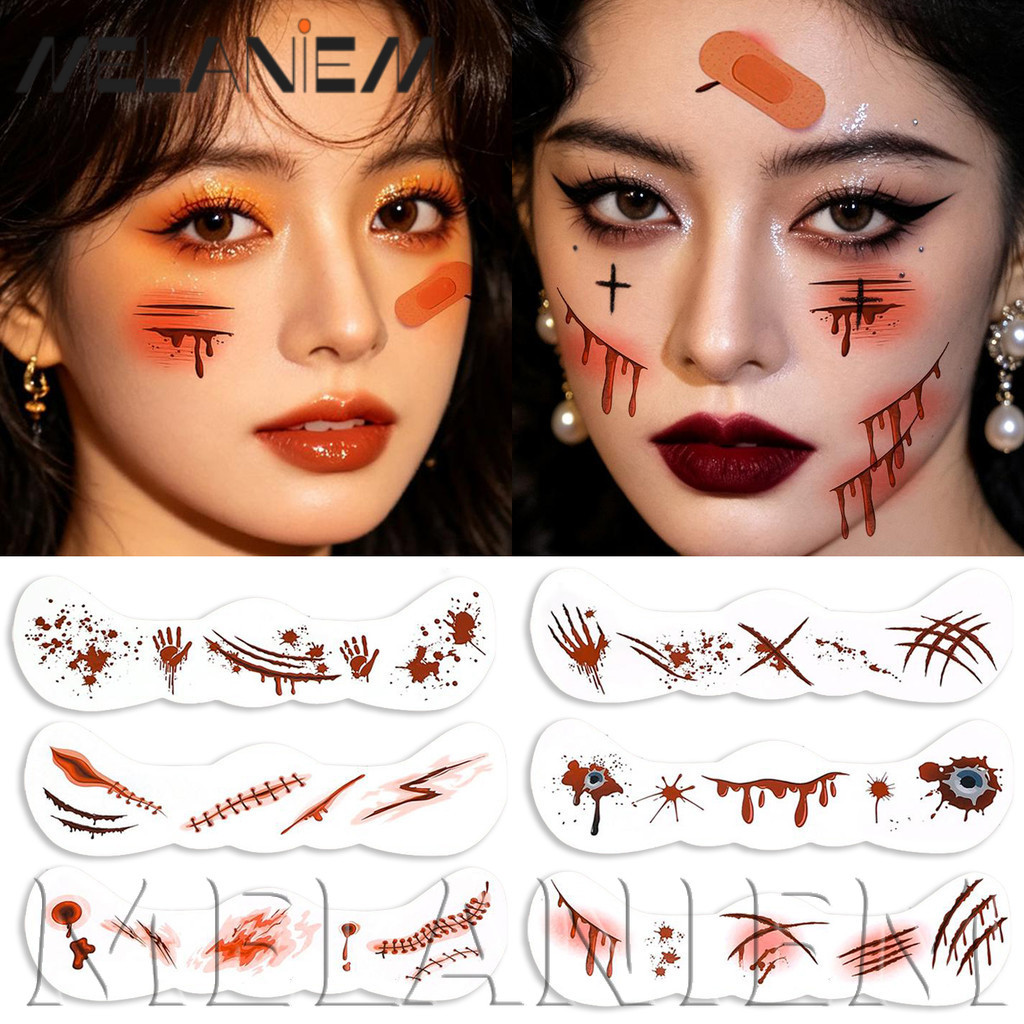 [แฟชั่น] 10/20 ชิ้นฮาโลวีน Creepy Scar Wound Face Tattoo Decal ชั่วคราว Tattoo สติกเกอร์ทิ้งสําหรับเ