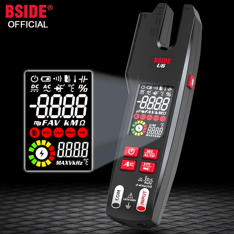 YRS1 BSIDE Professional Digital Clamp Meter U6 ส้อม 600A แอมป์มิเตอร์คีม T-RMS DC AC Current OpenJaw