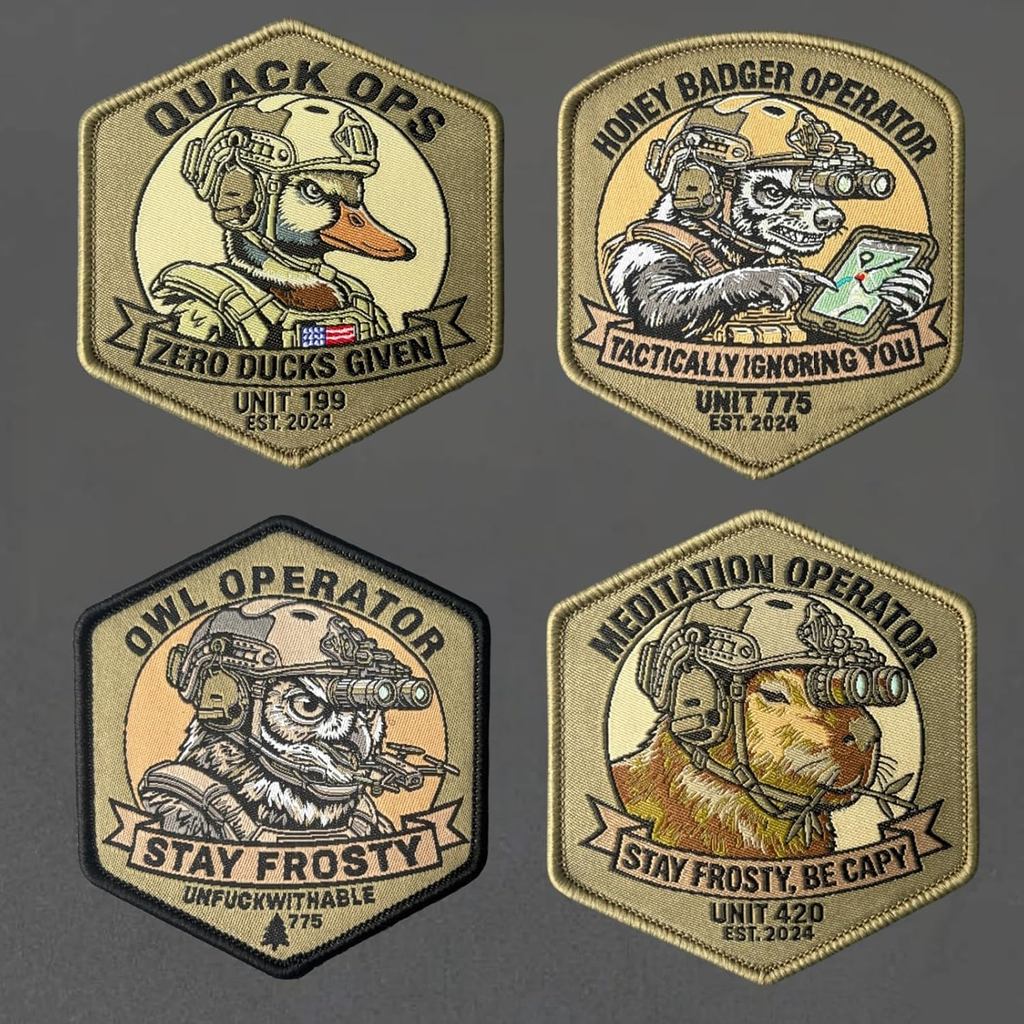 4PCS ทีมสัตว์พิมพ์ Patch Finless Porpoise,ferret,owl,duck Vest ยุทธวิธี Hook และ Loop Patch สําหรับเสื้อผ้า Morale Badge กระเป๋าเป้สะพายหลังสติกเกอร์ตกแต่ง Armband