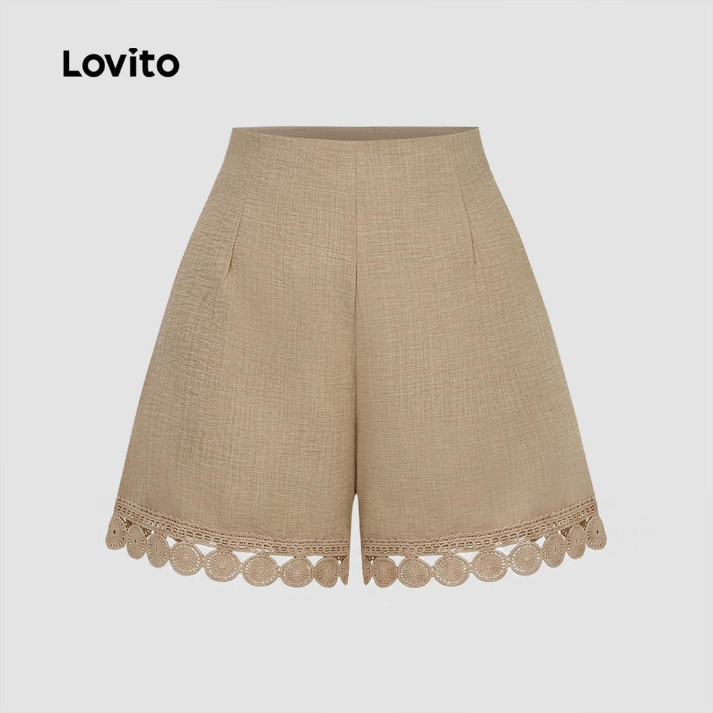 Lovito شورت نسائي بوهو دانتيل — خاكي — صورة 6