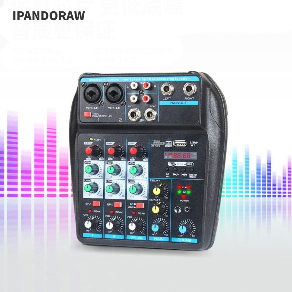 IPANDORAW DJ Console Mixer, Monitor Karaoke System Bluetooth Audio Mixer,แบบพกพา 48V Phantom Power 4