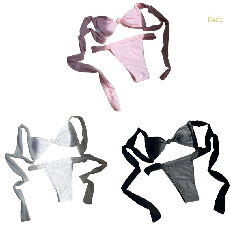 Dark ผู้หญิง Ruched ชุดว่ายน้ําชุดว่ายน้ําสองชิ้น Ruched กางเกงเอวต่ํา