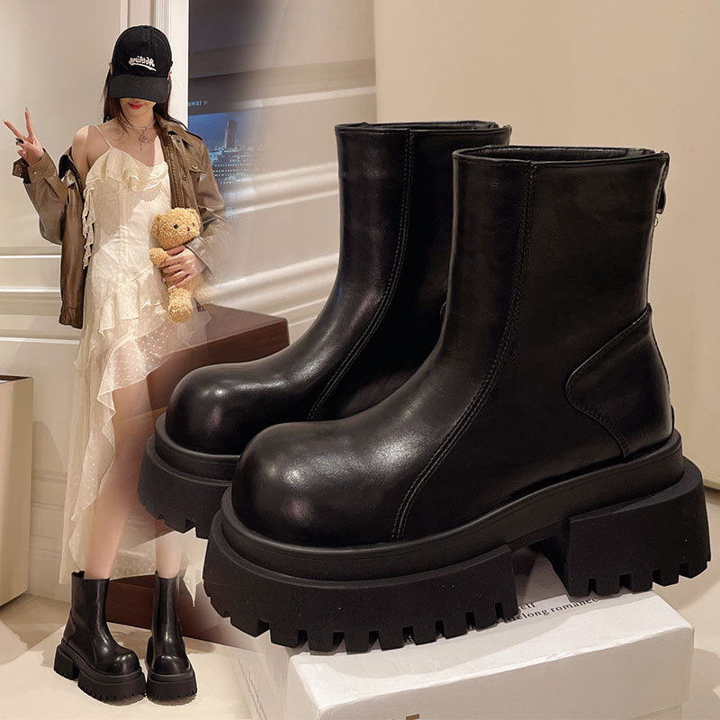 หนาSoled Heightening Chelsea Short Boots Women, สไตล์อังกฤษ Chimney Martin Boots Women, Womens Boots