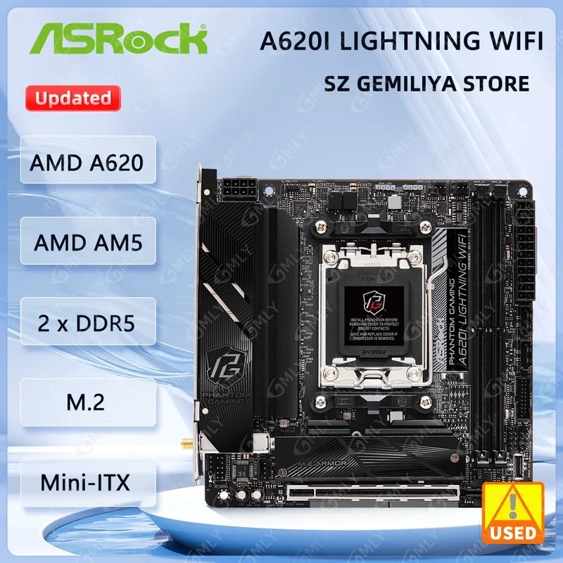 ASRock A620 MINI TIX เมนบอร์ด A620I Lightning WiFi AMD AM4 DDR5 64GB รองรับ 5600X 5600G 5700 5800 CP