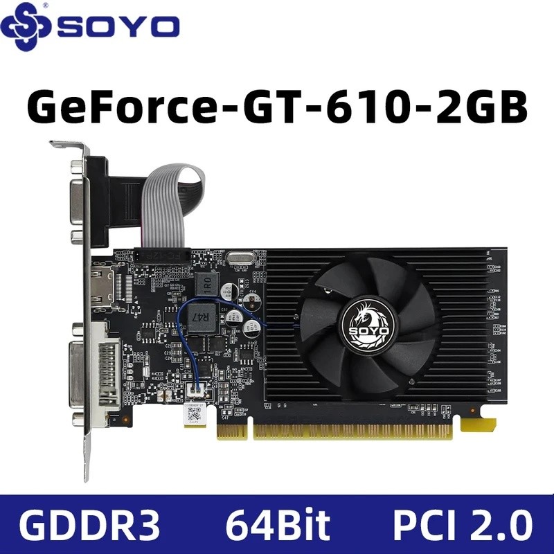 SOYO NVIDIA GPU GT 610 2G ครึ่งความสูงกราฟิกการ์ด DDR3 64Bit 40nm การ์ดเกมคอมพิวเตอร์เดสก์ท็อปส่วนปร