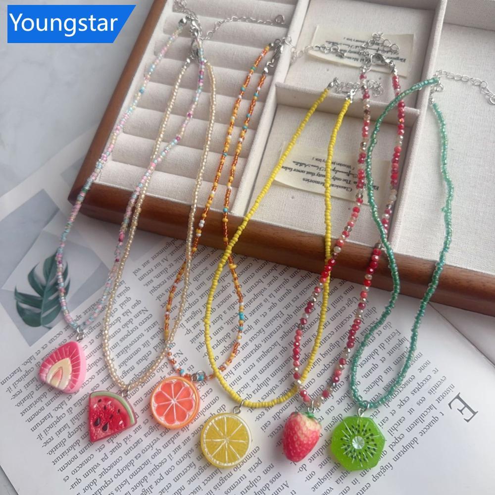FYY Y2K น่ารักผลไม้จี้สร้อยคออะคริลิคสตรอเบอร์รี่แตงโมมะนาวข้าวลูกปัด Choker สําหรับผู้หญิงฤดูร้อน B