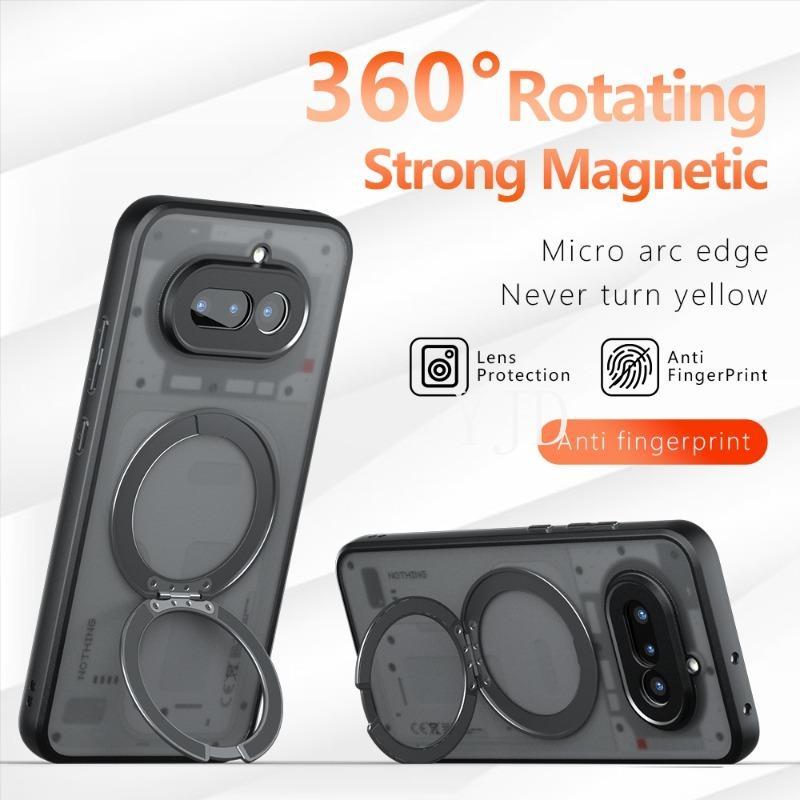 YJD เคสสําหรับ Nothing Phone 4A Pro 360° หมุนวงเล็บผิวเนื้อ มีน้ําค้างแข็ง ไม่เคยเลี้ยวสีเหลืองป้องกันการตกเคสโทรศัพท์