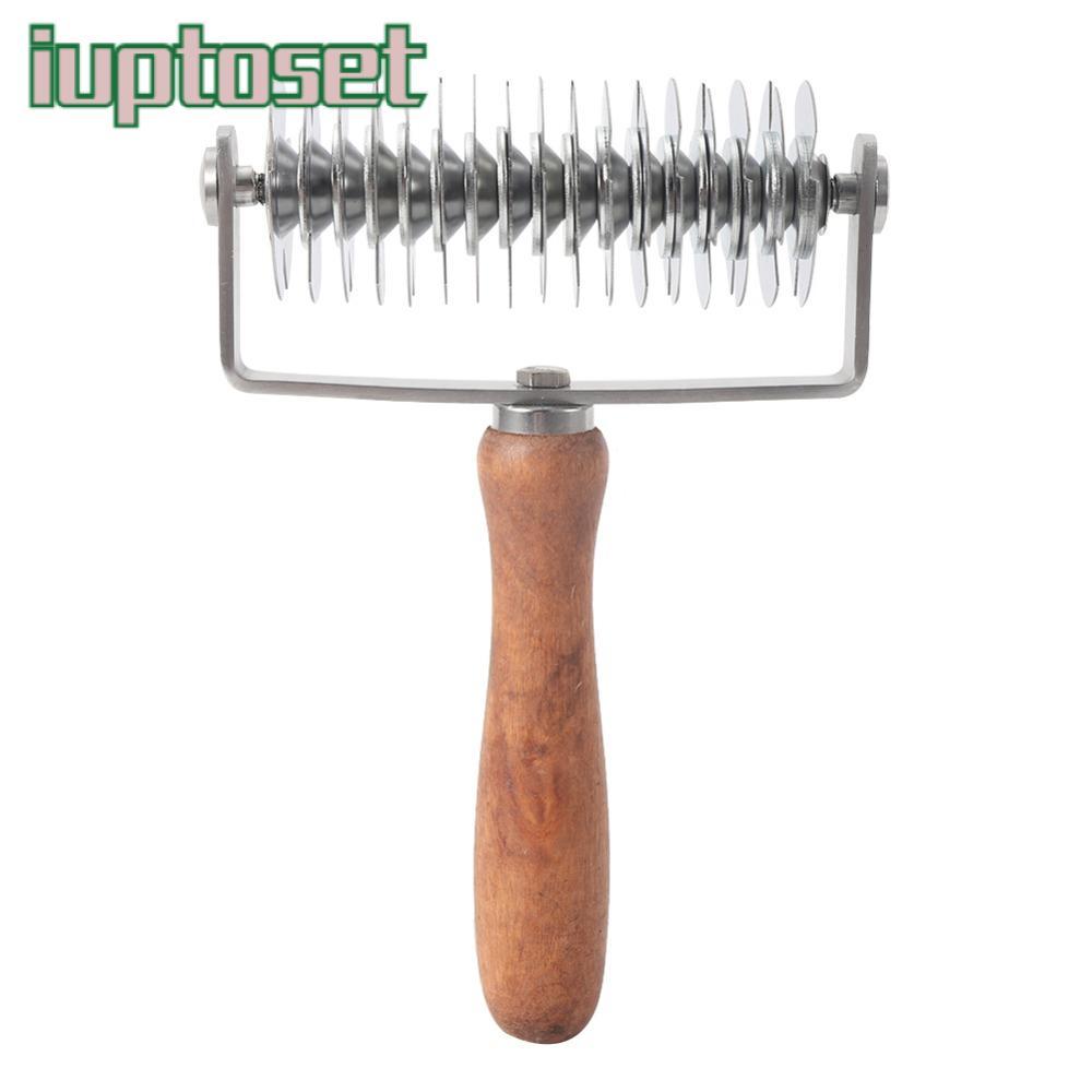 IUPTOSET Pastry Lattice Roller Cutter,ไม้สแตนเลส Lattice Pastry Crust Roller Cutterเบเกอรี่ทําอาหาร