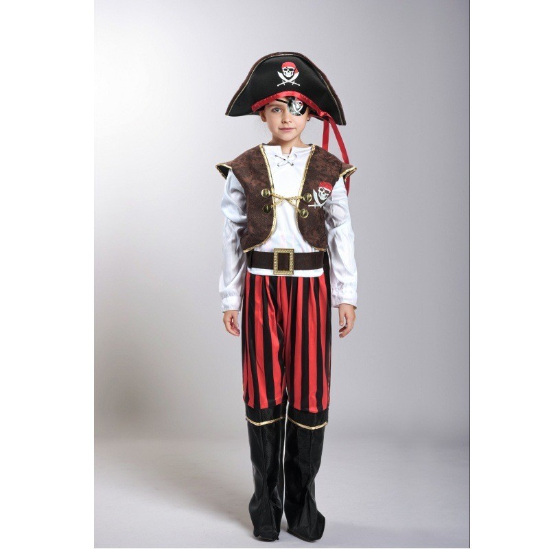 คอสตูมคอสเพลย์ฮาโลวีน Children Jack Pirate Captain Costume Pirates of the Caribbean Suit