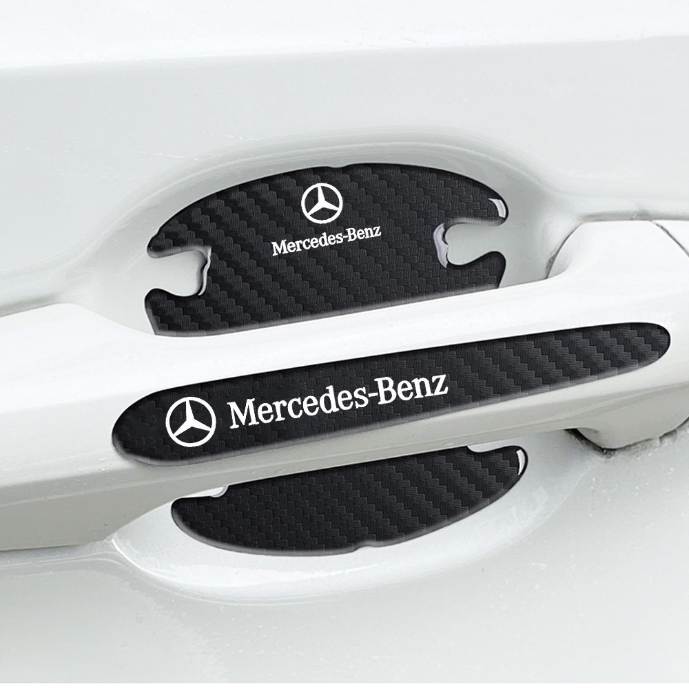 8 ชิ้นมือจับประตูสติกเกอร์ตกแต่งประตูชามสติกเกอร์เหมาะสําหรับ Mercedes Benz W202 AMG W203 G63 C Coup