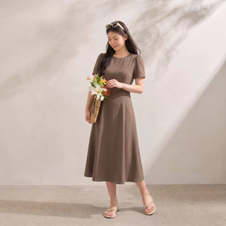 ชุดเดรสสไตล์เกาหลี มินิมอล เดรสยาวคอกลมทรงเอ พรางหุ่นสวย ใส่เที่ยวคาเฟ่ ใส่ทำงาน ลุคลูกคุณหนู เรียบหรูดูแพง พร้อมส่ง